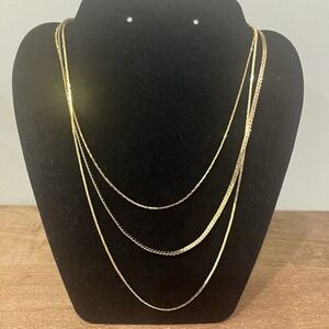 VTG Signed Monet Triple Strand Gold Tone Chain Necklace Layered Statement 10"